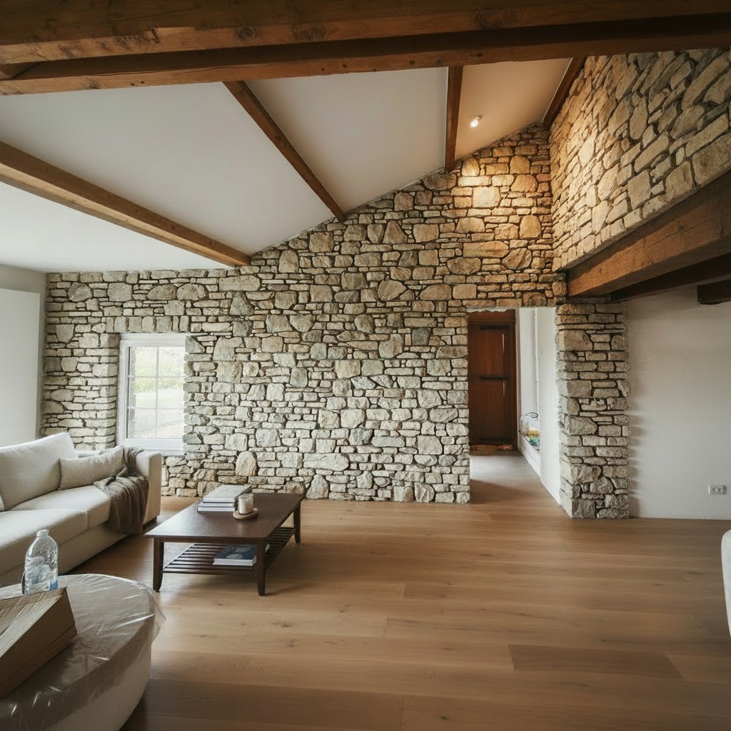 Mur intérieur pierre de parement séjour
